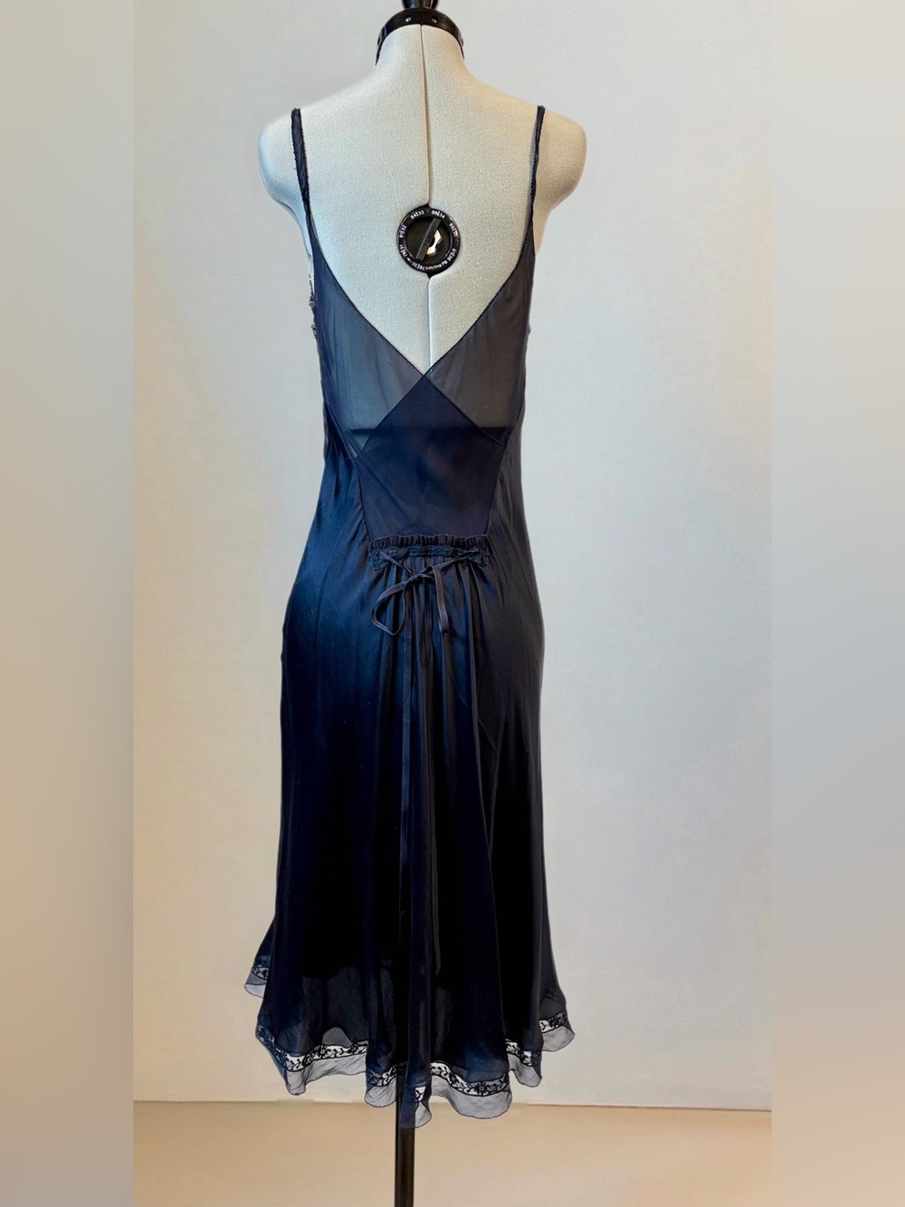 Vintage slip dress, 20’s style, silk satin&chiffon, lace details, navy,4, EUC - Picture 2 of 11